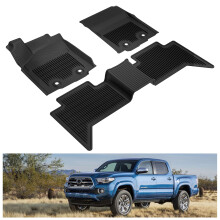 KIWI MASTER gulvm?tter til 2018-2023 Toyota Tacoma Double Cab Crew Cab All Weather Mat Liners Front & 2nd 2. s?der?kke TPE Slush Liner Sort