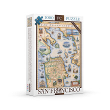 Puzzle in cartone con mappa della Baia di San Francisco - 1000 pezzi illustrati a mano - Attivit? educativa per famiglie dai 7 anni in su, includ