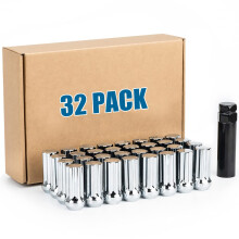 JiiinMiiin 32 dadi M14x2.0 cromati con sintonizzatore a 7 scanalature, dado di bloccaggio 14x2, lunghezza 2 pollici, con 1 chiave a bussola, sede