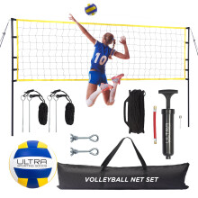 Volleyballnet udend?rs - Inkluderer 32x3 fod reguleringsst?rrelsesnet 8,5-tommer PU Volleyball-b?retaske Gr?nselinjer St?lst?nger & pumpe - Volle