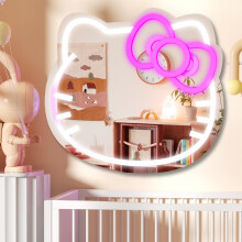 MCJSGSP Anime Hello Kit Katt Neonskyltspegel L16.1 W14 Sminkspegel med lampor Sovrumsvggspegel fr rosa rumsinredning och en sminkspegel med lam