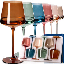 Ensemble de verres vin colors de 6 18 oz, souffls la main, verres vin colors en cristal avec tige, verre vin multicolore, coffret ca