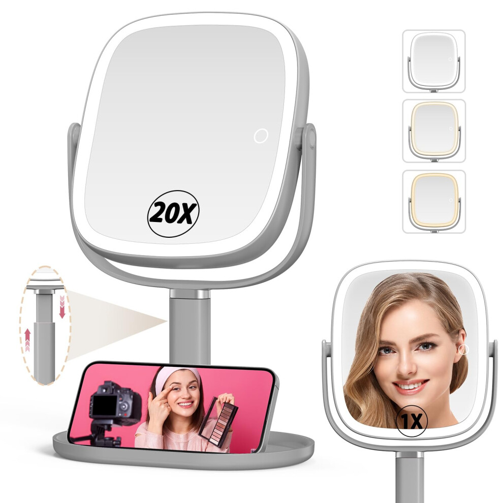 Mocado Light Makeup Mirror With S 1X/20X Magnifying Mirror With Vanity Mirror With 3 Colors S Height Adjustable Ed Makeup Mirror D