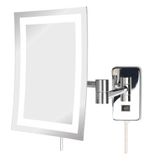 JERDON Espejo de maquillaje para montaje en pared con aumento de 5X - Diseρo rectangular de 8,75 x 6,5 que se extiende 15,5 desde la pared - Acab