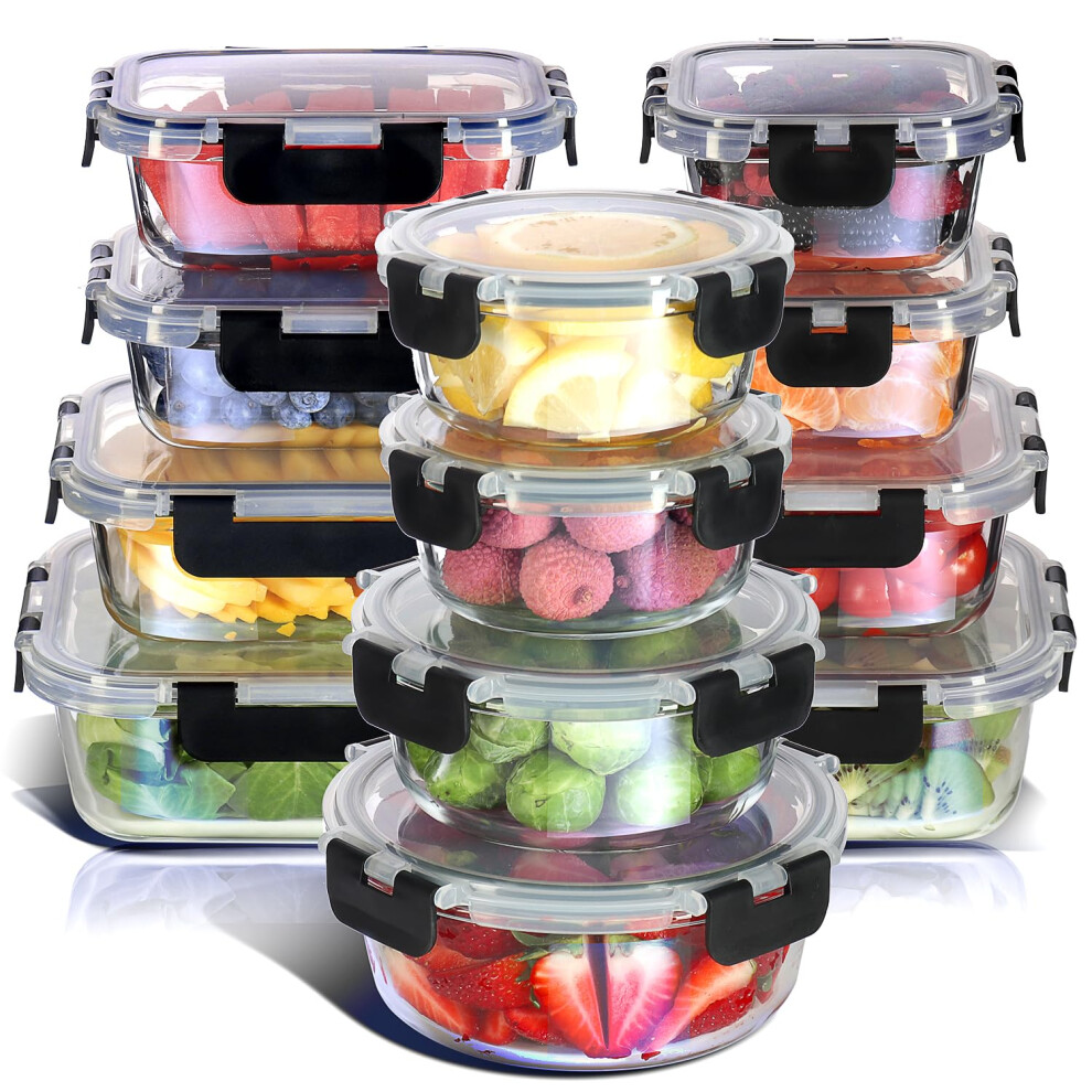 Nestl 24Pc (12 Airtight Freezer Safe Food Storage Containers And 12 Lids) Pantry Kitchen Storage Containers Glass Meal Prep Container For Lunch G