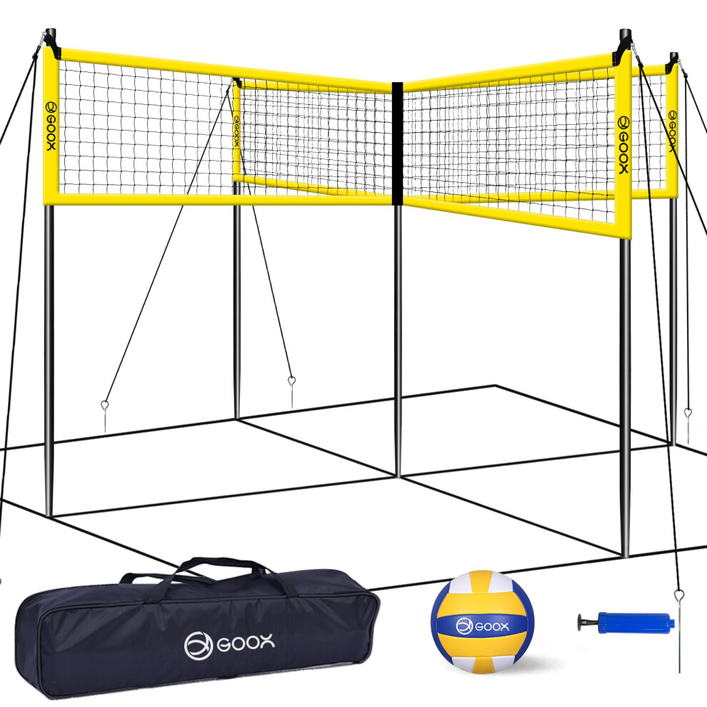 GOOX 4 Square Volleyball Net Game Set 14 FT 4-Way Volleyball Net for Backyard Beach Lawn Portable Four Square Volleyball Net for Adults & Youths wi-image-OPC-PMDXF9G-NEW