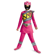 Pink Power Rangers kostume til b?rn. Officiel licenseret Pink Ranger Dino Charge Classic Power Ranger-dragt med maske til piger mellem (7-8)