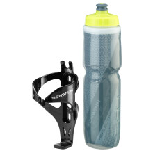 Die Kombination aus reflektierender, isolierter Wasserflasche und Flaschenhalter von Schwinn fasst 26 Oz oder 750 ml BPA-freie Squeeze-Sportflasche m