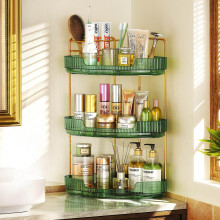 EUHOME Organizer da bancone da bagno ad angolo a 3 livelli per cosmetici, trucco, installazione senza attrezzi, mensola per trucco in acrilico, o