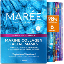 MAREE Masque facial au collagne avec acide hyaluronique Masque facial en feuille Extrait d'algues vertes et rouges Centella Asiatica Masqu