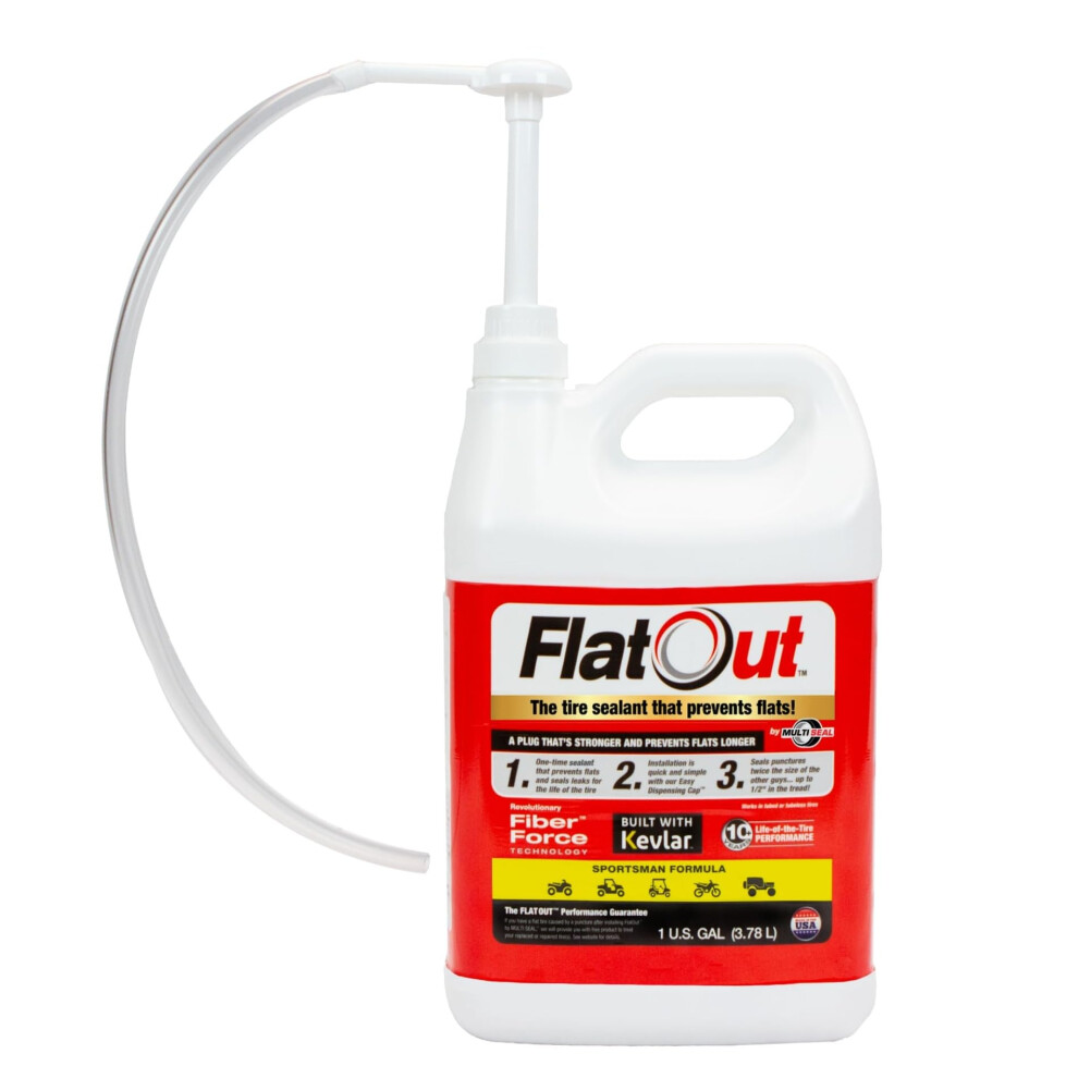 Flat Out Tire Sealant Sportsman Formula - Prevent Flat Tires - Seal Leaks - Sportsman Formula With Valve Core Tool - Contains Kevlar - Tubeless Tire 707986251302