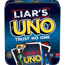 Mattel Games Liars UNO krtyajtk utazsi s troldobozban felnotteknek, gyerekeknek, csaldoknak, buliknak s jtkesteknek, blfflssel s trkk