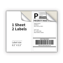 KKBESTPACK Etichette di spedizione a mezzo foglio per stampanti laser e a getto d'inchiostro - 2 per pagina Etichette postali autoadesive per pac