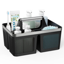 BYUNER Caddy de Duche Preto: Organizador de Banheiro Portátil em Plástico com Alça e Furos