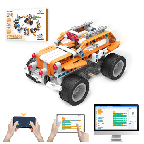 makerzoid Kit robot di codifica STEM per bambini dai 6 anni in su Kit di robotica per codifica scratch programmabile 26 in 1 APP RC Robot Jeep Au
