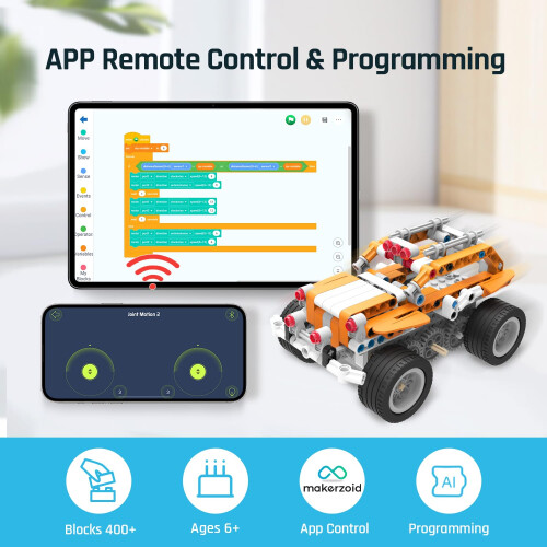 makerzoid Kit robot di codifica STEM per bambini dai 6 anni in su Kit di robotica per codifica scratch programmabile 26 in 1 APP RC Robot Jeep Au 2