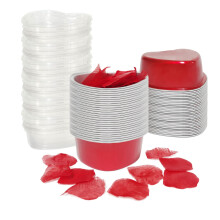 Forma de Bolo em Coração com Pétalas Vermelhas, 100 Copos de Cupcake de Alumínio com Tampas