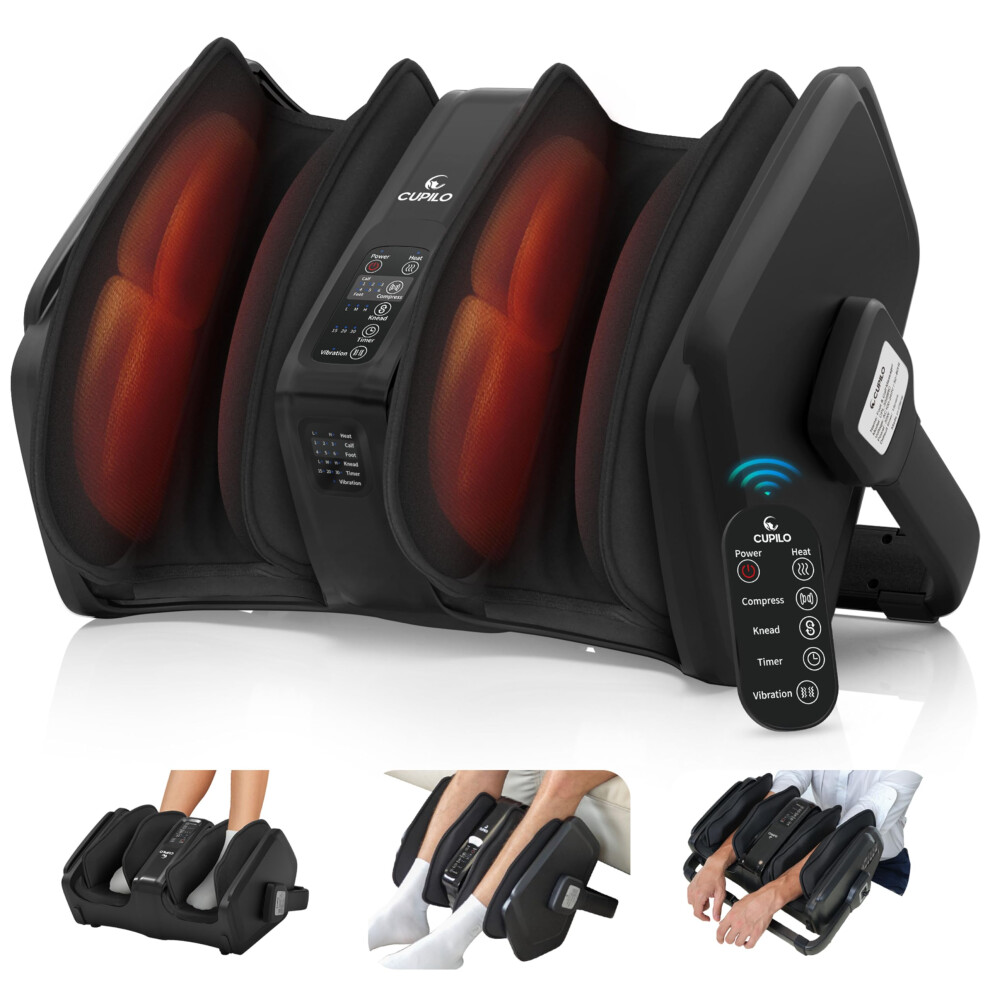 Cupilo Shiatsu Foot Massager With Heat Fsa Hsa Eligible Electric Foot Calf Massager With Remote Multi-Level Compression Deep Kneading Feet Massage Machine