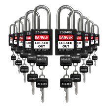 TRADESAFE Lockout Tagout -lukkosetti 10 mustalla avaimella varustettua turvariippulukkoa, 2 avainta per lukko OSHA-yhteensopivat Loto-lukot lukitust