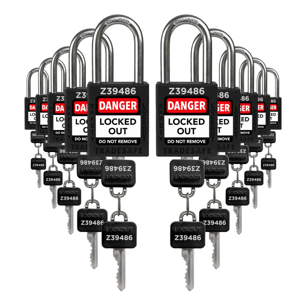 Tradesafe Lockout Tagout Lock Sets 10 Black Keyed Alike Safety Padlocks 2 Keys Per Lock Osha Compliant Loto Locks For Lockout Tag Out Stations - 726667261256