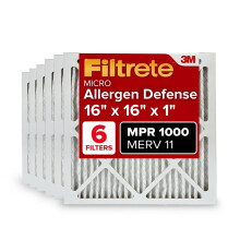 Filtrete 16x16x1 AC Furnace Air Filter MERV 11 MPR 1000 Micro Allergen Defense 3-Month Pleated 1-Inch Electrostatic Air Cleaning Filter 6 Pack (