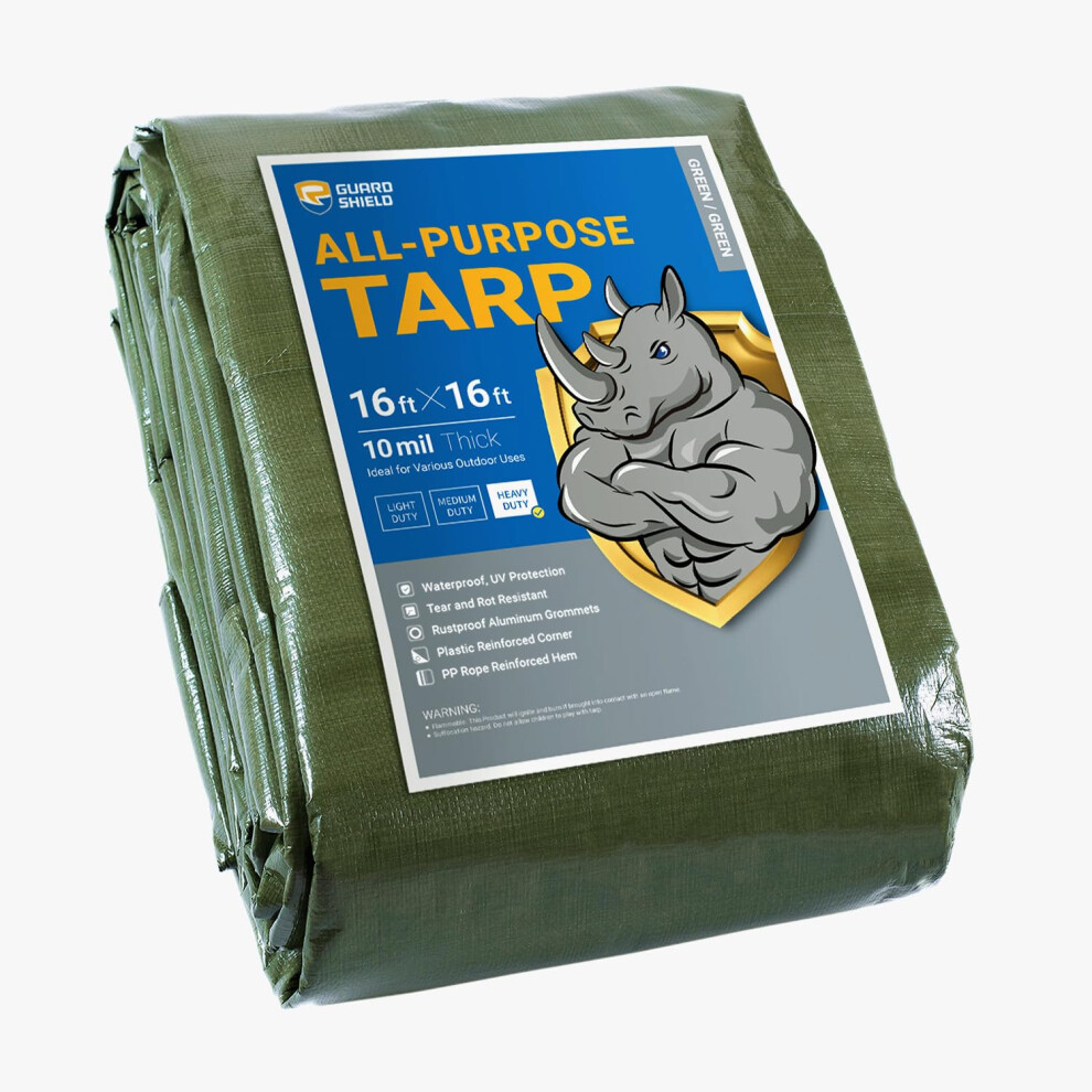 Guard Shield Heavy Duty Tarp 16X16 Feet Green Multi Purpose Thick Waterproof Poly Tarp Cover 10Mil 765157589258