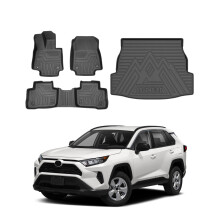 Powerty Tapis de sol et doublure de coffre pour Toyota RAV4 2019-2024 2025 Accessoires Tapis de sol  2 ranges de doublures de sol TPE 3D toutes