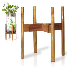 RAINBLELAND Support rglable en bois dur d'acacia pour pots de fleurs d'intrieur, support moderne du milieu du sicle pour plantes d'intrieur,