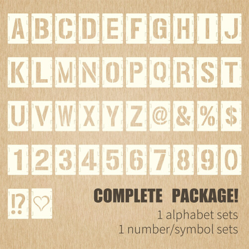 Conjunto de 42pcs de Estênceis Interligados, Estênceis Reutilizáveis de Letras e Números de 12 Polegadas 2