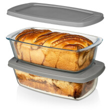Razab GRANDE 7,6 tazas/1800 ML/1,9 Qt Molde para pan de vidrio con tapas (juego de 2) - Molde para pastel de carne Sin BPA Tapas hermιticas Mango