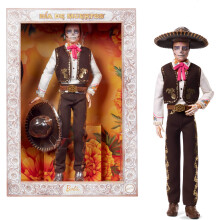 Barbie Signature Ken Doll D?a De Muertos 2025 collectionner avec chemise crme, gilet et pantalon noirs, peinture pour le visage Sombrero et Ca
