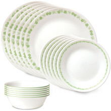 Corelle Vitrelle 18 Piece Glass Dinnerware Sets Service for 6 Triple Layer Chip & Crack Resistant Glass Plate and Bowl Sets Spring Blossom Green