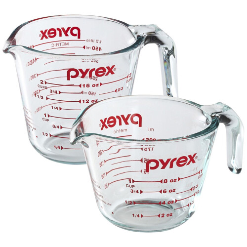 Pyrex Pyrex Prepware 2-Delige Glazen Maatset, 1 en 2-Cup, 2 Pack, Heldere