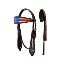 Tahoe Western Patriotic American Flag Pannband Hsthuvud med tyglar (Cob)