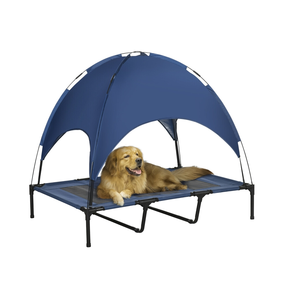 Extra Large Raised Dog Bed Waterproof Elevated Cot with Canopy Breathable Mesh and UV Protection 122x92x108cm Blue-image-OPC-PMDXNKM-NEW