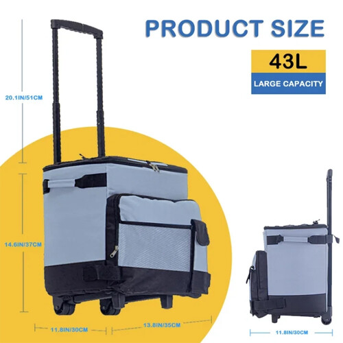 43L Cool Bags Box Travel Coolbox Rolling Cooler Wheels Pull Rod Handle 1