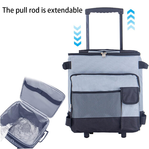43L Cool Bags Box Travel Coolbox Rolling Cooler Wheels Pull Rod Handle