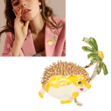 Niedliches Cartoon-Igel-Blumen-Brosche, Gelb-Grün Legierung Emaille Schmuck