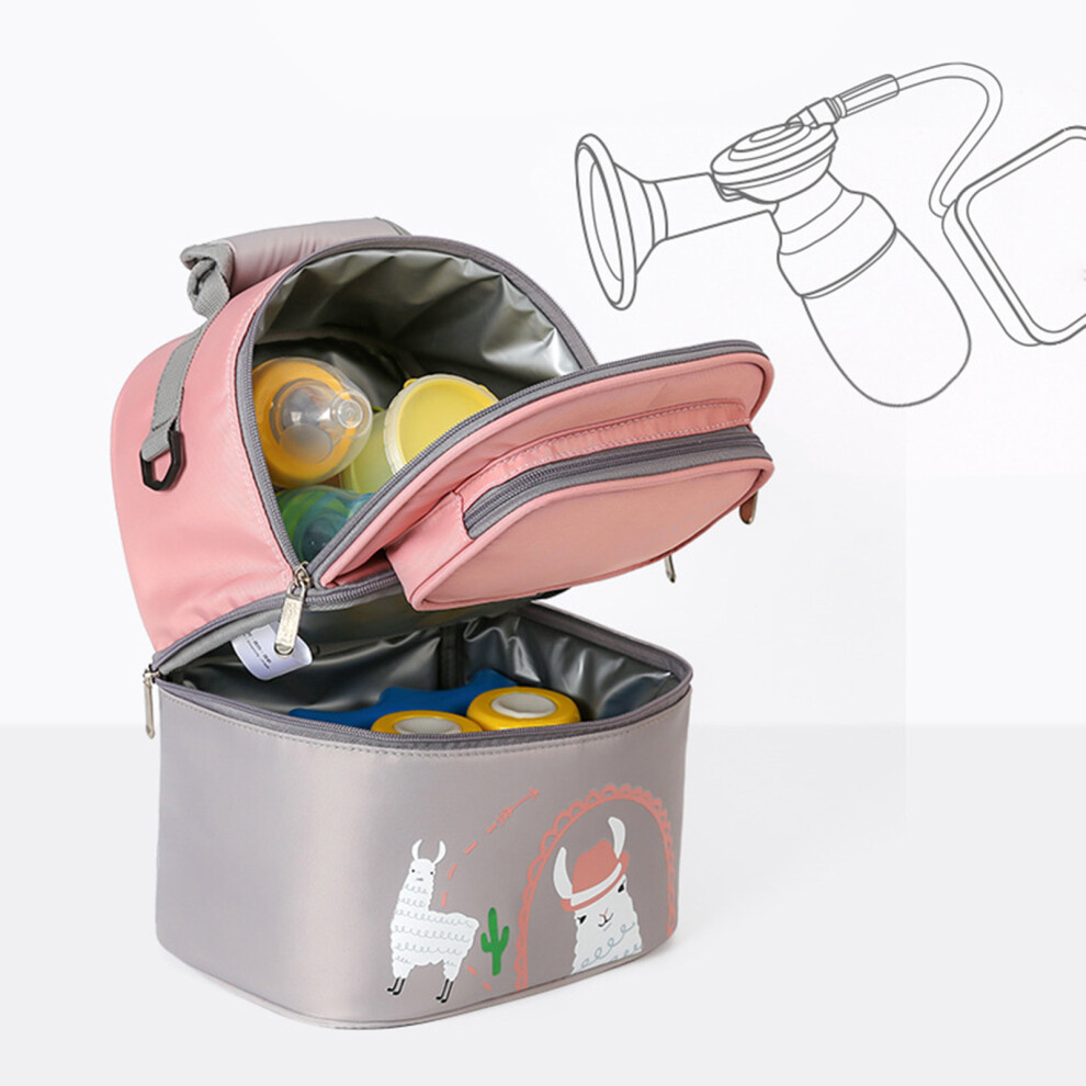 Waterproof Pink/Gray Double Layer Breastmilk Cooler Bag 24x17x30cm