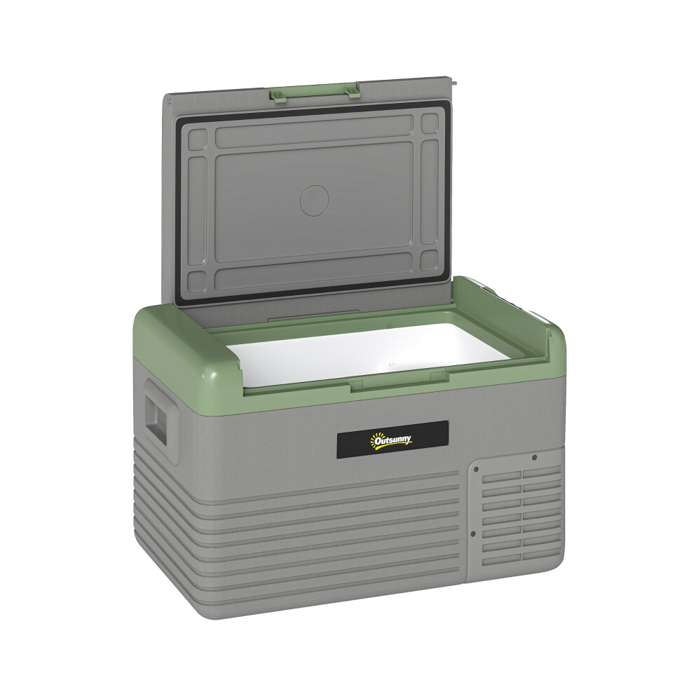 30L Portable Car Fridge OutSunny Light Green Grey Travel Cooler with Compact Design & Easy Handles-image-OPC-PMDXYFP-NEW