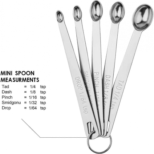 5 Mini Measuring Spoons with 1 Ring,1/64,1/32,1/16,1/8,1/4 1