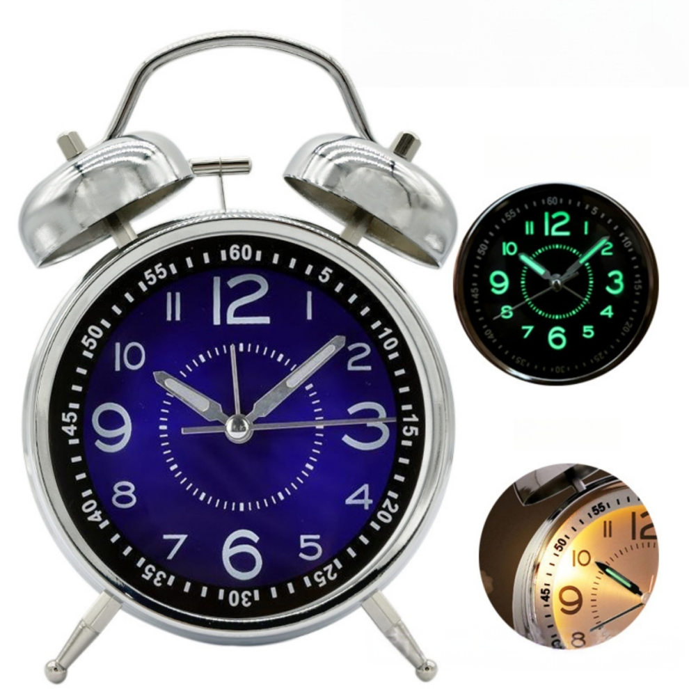 Loud Alarm Clock For Heavy Sleepers Adults,4 Inch Silent Non-Ticking Quartz With Backlight,Twin Bell (Blue) Blue
