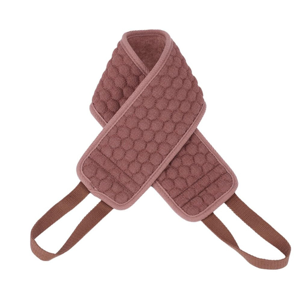 Waterproof Back Scrubber With Stylish Fiber Towel, Coffee Color, Body Scrub Tool For Shower Or Bath, Ergonomic Handle