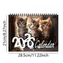 Calendario 2026 con gatti carini, calendario divertente da parete, calendario artistico per scherzi di Natale, regalo per amici e fami