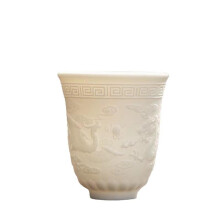 Chinese Ceramic Teacups 130ml Capacity White Ceramic Tea Cup Relief Dragon And Phoenix Design 6.8x7.9 Cm
