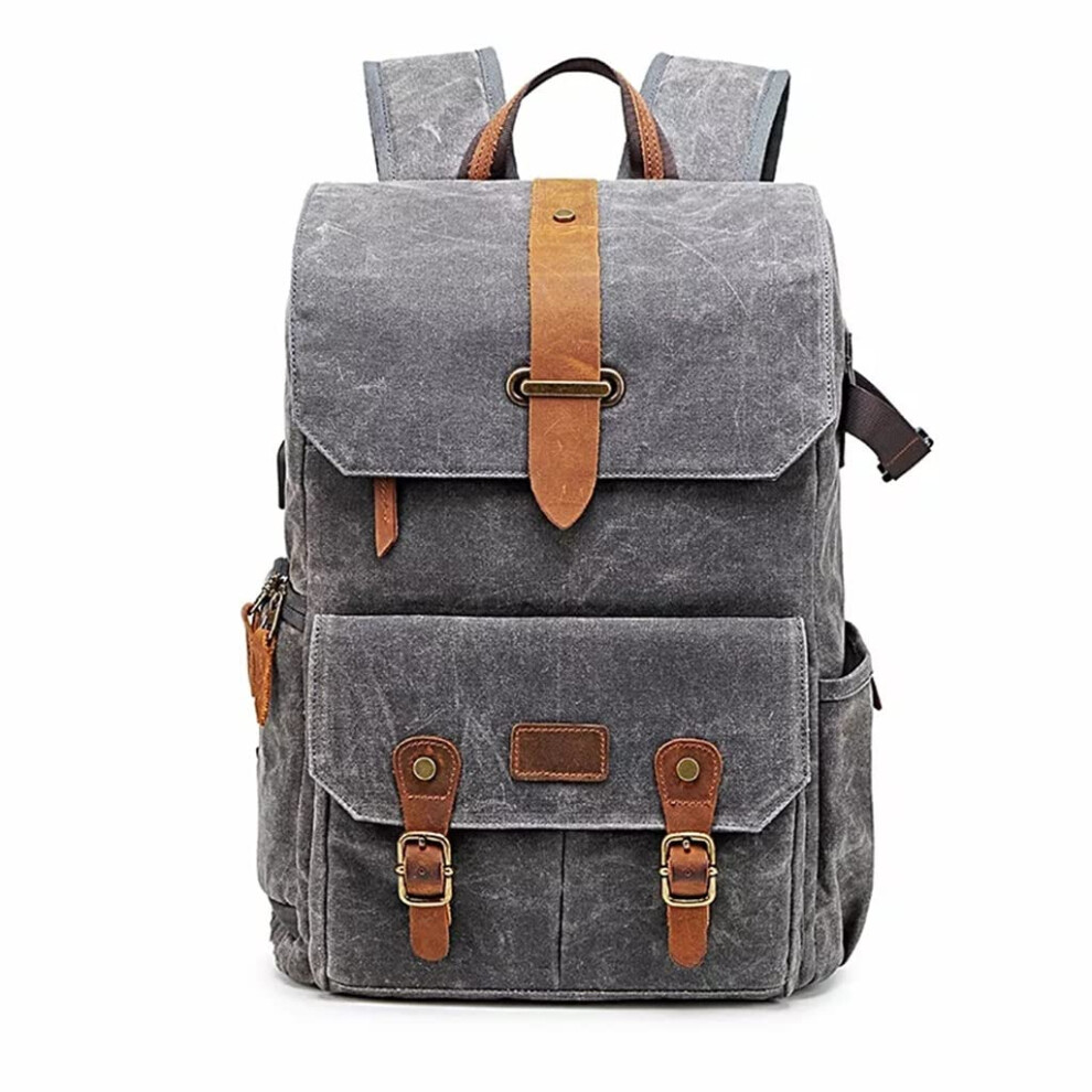 Photography Retro Waterproof Batik Canvas Backpack With Port Fits 15.6 Inch Laptop Men Camera Bag 28X16x43cm Gray 9393856589203