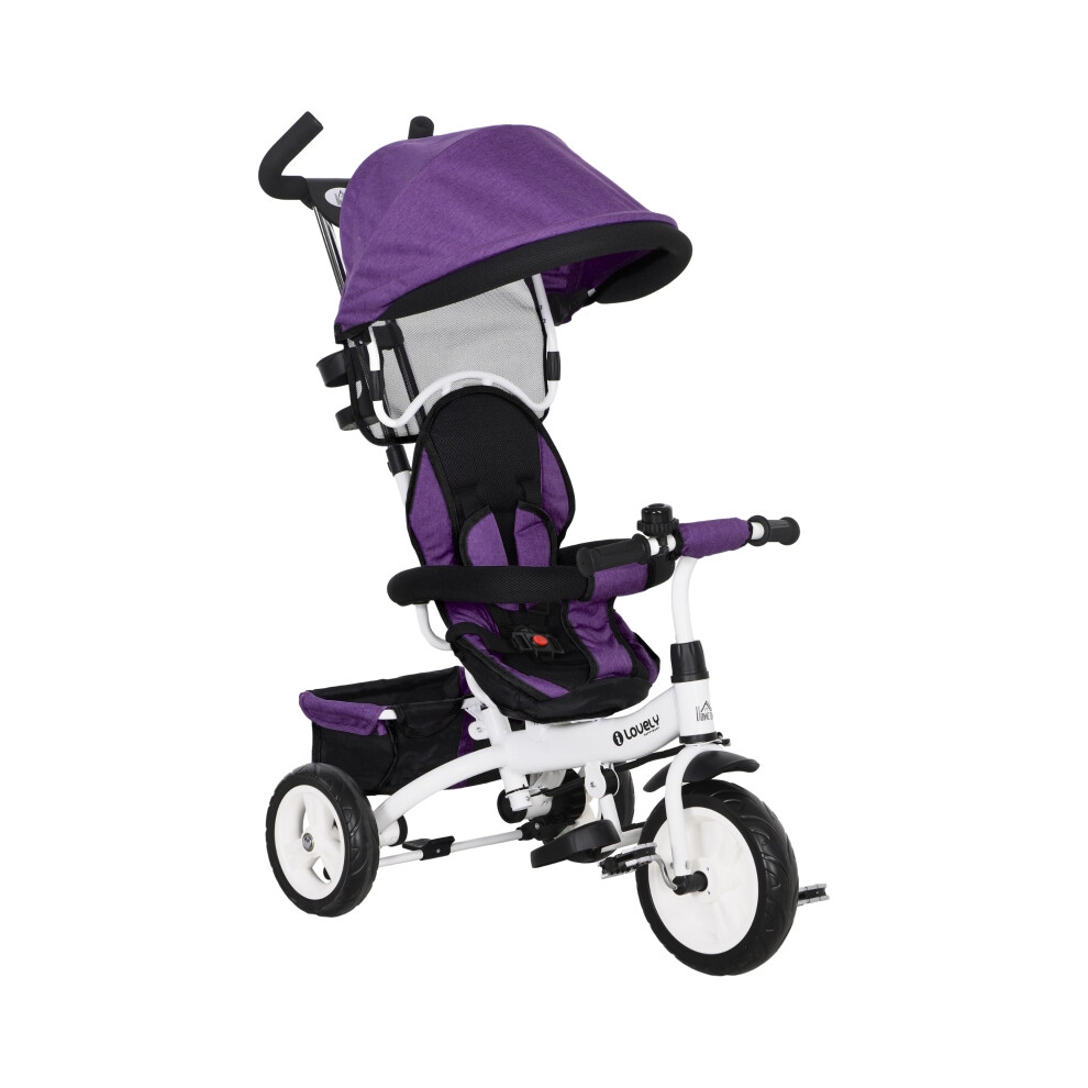 Kids Trike 6 in 1 with Push Handle Canopy Safety Belt Footrest Storage Brake for 1-5 Years Purple-image-OPC-PMF5BPR-NEW