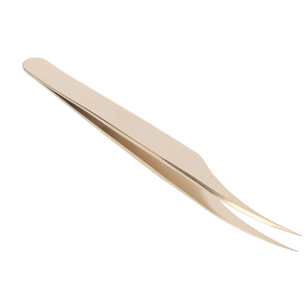 Gold High-Precision Stainless Steel Eyelash Tweezer For Lash Extensions 120Mm