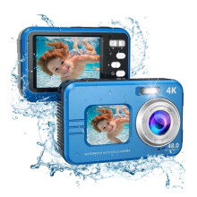 Unterwasserkamera wasserdicht 48MP/4K/16x Zoom/Dual-Screen/Autofokus Blue