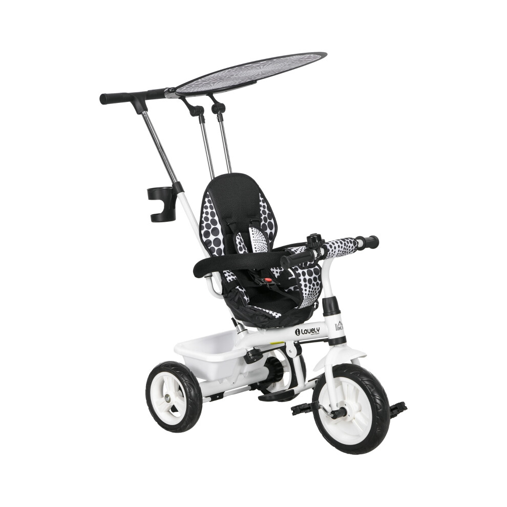 Children's 6 in 1 Tricycle with 5-Point Harness Removable Canopy White - Adjustable Seat Extra Safety Premium Steel Build-image-OPC-PMF7DS6-NEW